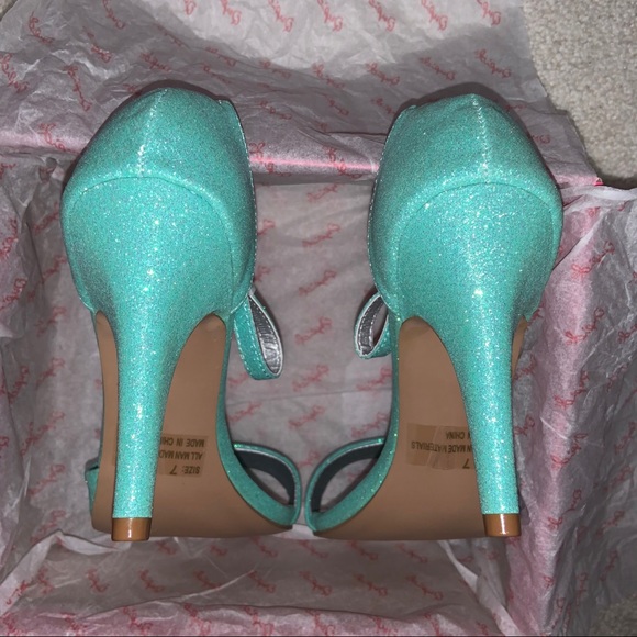 Qupid Mint Glitter Stiletto Heels - Picture 6 of 12